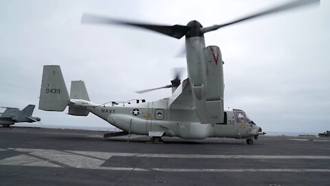 USS Carl Vinson (CVN 70) Conducts Carrier Onboard Delivery With CMV-22B Osprey