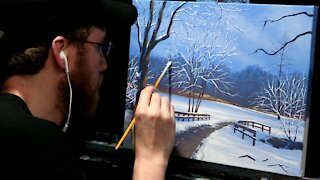 Acrylic Landscape Painting of a Snowy Path - Time-lapse - Artist Timothy Stanford