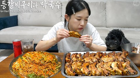 Real Mukbang:) Juicy Grilled Back Ribs & Spicy Noodles ☆ Korean Style Recipe