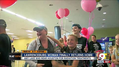 Family, friends welcome home cancer patient stuck in Houston by Hurricane Harvey