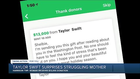 Taylor Swift donates $13,000 to struggling Michigan mom