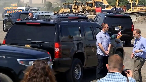 Biden's massive motorcade of gas guzzling SUVs arrives for his speech about climate change.