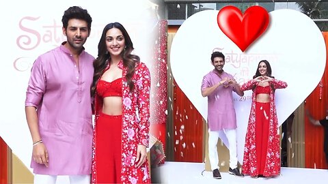 Kiara Advani with Kartik Aaryan Romantic Entry with White Heart at Satyaprem Ki Katha Song Launch