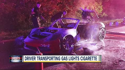 Porsche explodes after driver lights up cigarette while transporting gas can