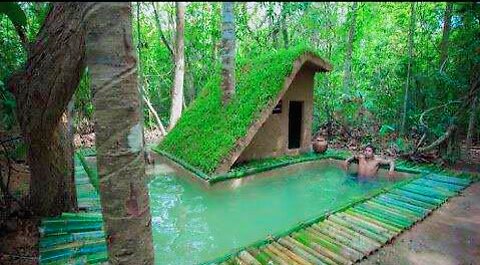 Building a Primitive House With the most Beautiful Around Bamboo Swimming Pool