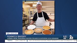 Fenwick Bakery in Parkville says "We're Open Baltimore!"