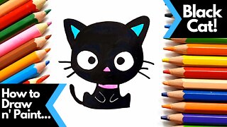 How to draw and paint Black Cat do cute