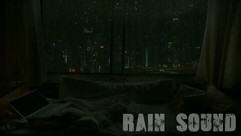 Rain on Window at Night City View, Relaxing Ambience with Heavy Rainstorm and Thunder Sound