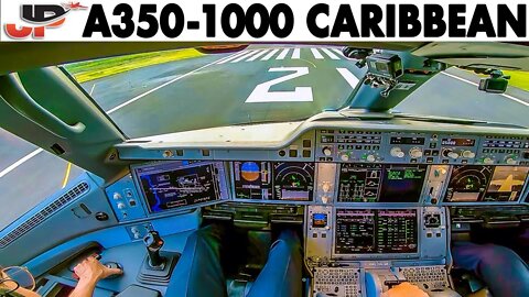 Airbus A350-1000 Cockpit Takeoff from the Caribbean | Air Caraibes A350XWB