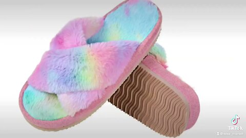 Women's Soft Plush Lightweight House Slippers Fuzzy Cross Band Slip on Open Toe Cozy Indoor