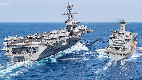 Refueling Gigantic US Aircraft Carrier in the Middle of the Ocean