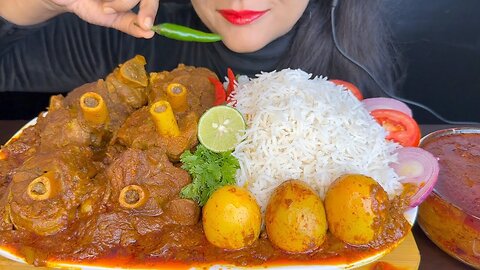 ASMR EATING SPICY MUTTON KEEMA KORMA,MUTTON CURRY,EGG CURRY,BASMATI RICE,SALAD *MUKBANG*