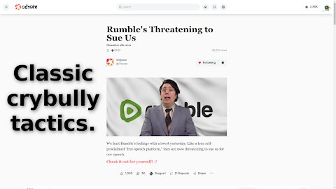 Odysee Tried to Crybully Rumble Like They Tried with BitChute, Made Claims of Defrauding Investors