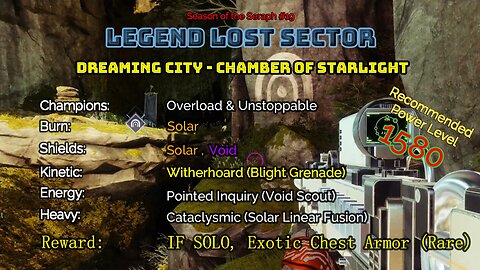 Destiny 2 Legend Lost Sector: Dreaming City - Chamber of Starlight on my Hunter 1-6-23