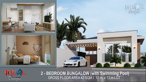 HOUSE DESIGN no.7 l 2-Bedroom with Swimming pool (Cozy/Scandinavian) l 42 sqm l IDEAL DESIGNS