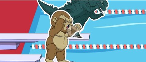 King Kong vs Son Of Godzilla legendary finel at water park - animation chibi style