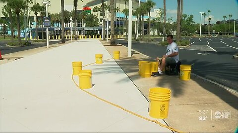 Tampa Bay Rays bucket drummer drums around the house waiting for baseball to begin