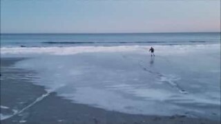 Ice skating on a beach? Check out this extreme cold spell in Maine, USA