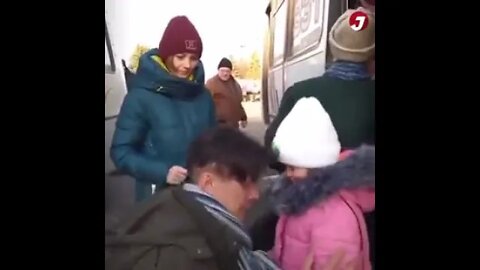 UKRAINIAN FATHER SAYS GOODBYE TO DAUGHTER WHILE HE GOES TO WAR