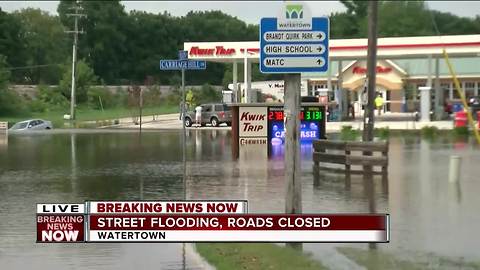 Watertown flash flooding causes road closures and abandoned cars