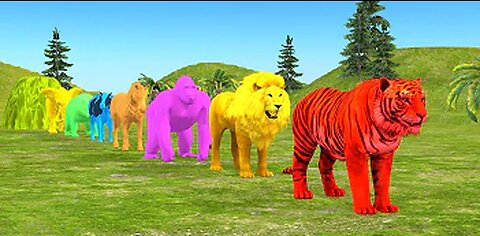 Paint Animals Gorilla Cow Tiger Lion Elephant Fountain Crossing Animal Game