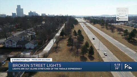 Broken streetlights along the Tisdale Expressway