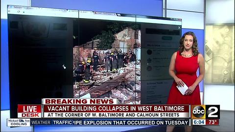 Vacant building collapses in west Baltimore