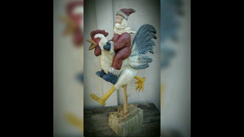 Wood carved Santa riding Rooster,Easter Bunny, Bear ,carved by Robert Neel