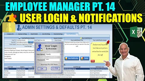 Learn How To Create Pop-Up Notifications, and User Login In Excel [Employee Manager Pt. 14]