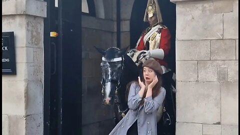 Horse shakes it head and she shows fear on her face #horseguardsparade