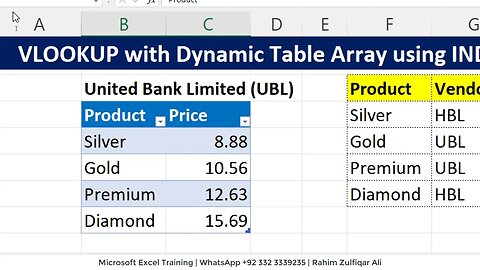 VLOOKUP with Dynamic Table Array using INDIRECT Function in Microsoft Excel