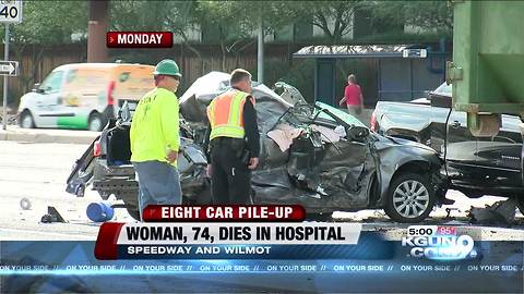 Woman dies from injuries suffered in 7-car wreck