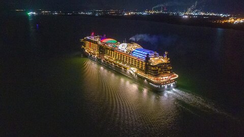 AIDA Prima cruise ship night departure 9th March 2023 drone 4k footage DJI Air 2s