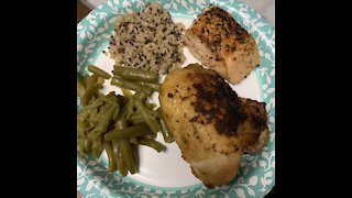 Chicken thighs, seared then baked,