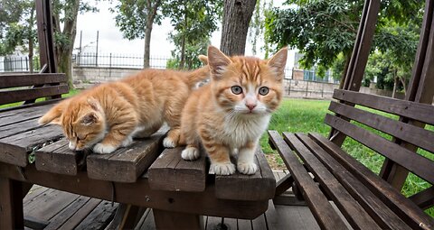 Two Tiny Orange Kittens Cry for Help on a Rainy Day