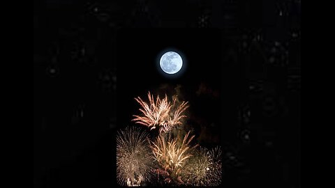 Fireworks with a beautiful full moon view