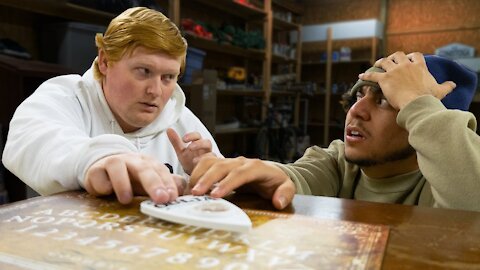 WE PLAYED THE OUIJA BOARD IN MCJUGGERNUGGETS GARAGE!