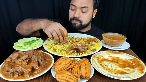 MUGHLAI_MUTTON_CURRY,_PAKORA,_SOYA_PULAO,_MUTTON_GRAVY,_SALAD_MUKBANG_ASMR_EATING_SHOW___BIG_BITES__