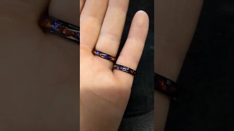 Twin Flame Ring Set - 4mm Black Ceramic Bands with Red Burl Dichrolam Inlay