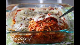 Baked Spaghetti Casserole with Pepperoni and Mozzarella Cheese