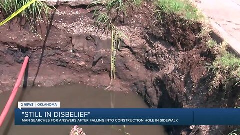 Man searches for answers after falling into constriction hole in sidewalk