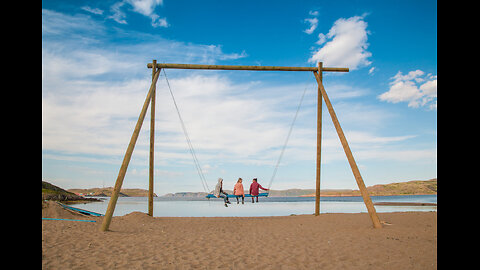 Giant seesaw on the coast in Teriberka