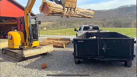 Loading Logs With A Cat Excavator & Saw-Milling Cedar