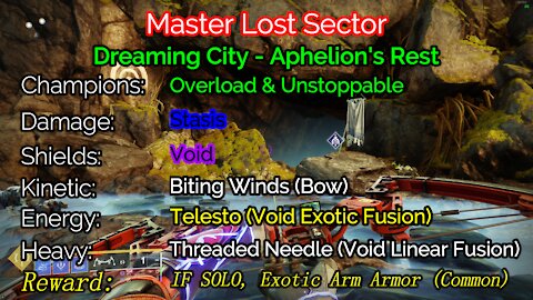 Destiny 2, Master Lost Sector, Aphelion's Rest on the Dreaming City 11-12-21