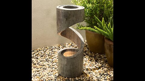 Glitzhome 31.3" Outdoor Curved Waterfall Fountain with LED Light – Polyresin Durable Water Feature