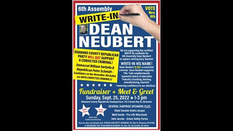 Dean Neubert Write in Candidate for Wisconsin 6th Assembly Fundraiser