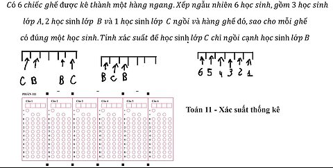 Toán 11: Xác suất: Có 6 chiếc ghế được kê thành một hàng ngang.Xếp ngẫu nhiên 6 học sinh,gồm 3 học