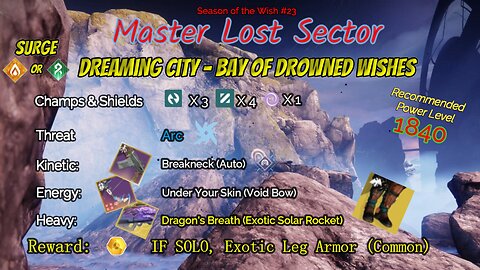 Destiny 2 Master Lost Sector: Dreaming City - Bay of Drowned Wishes on my Void Hunter 4-9-24