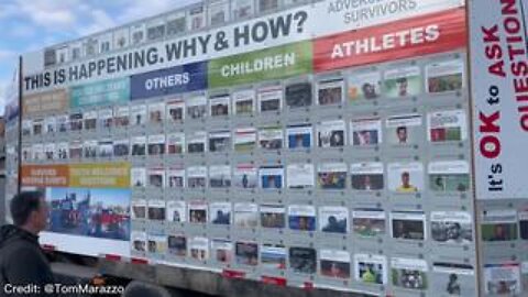 A truck plastered with some of those who were killed by the C-19 vax in Peterborough, Ontario.