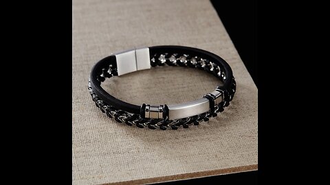 Stainless Steel Glossy Double Braided Leather Magnetic Insert Buckle Bracelet